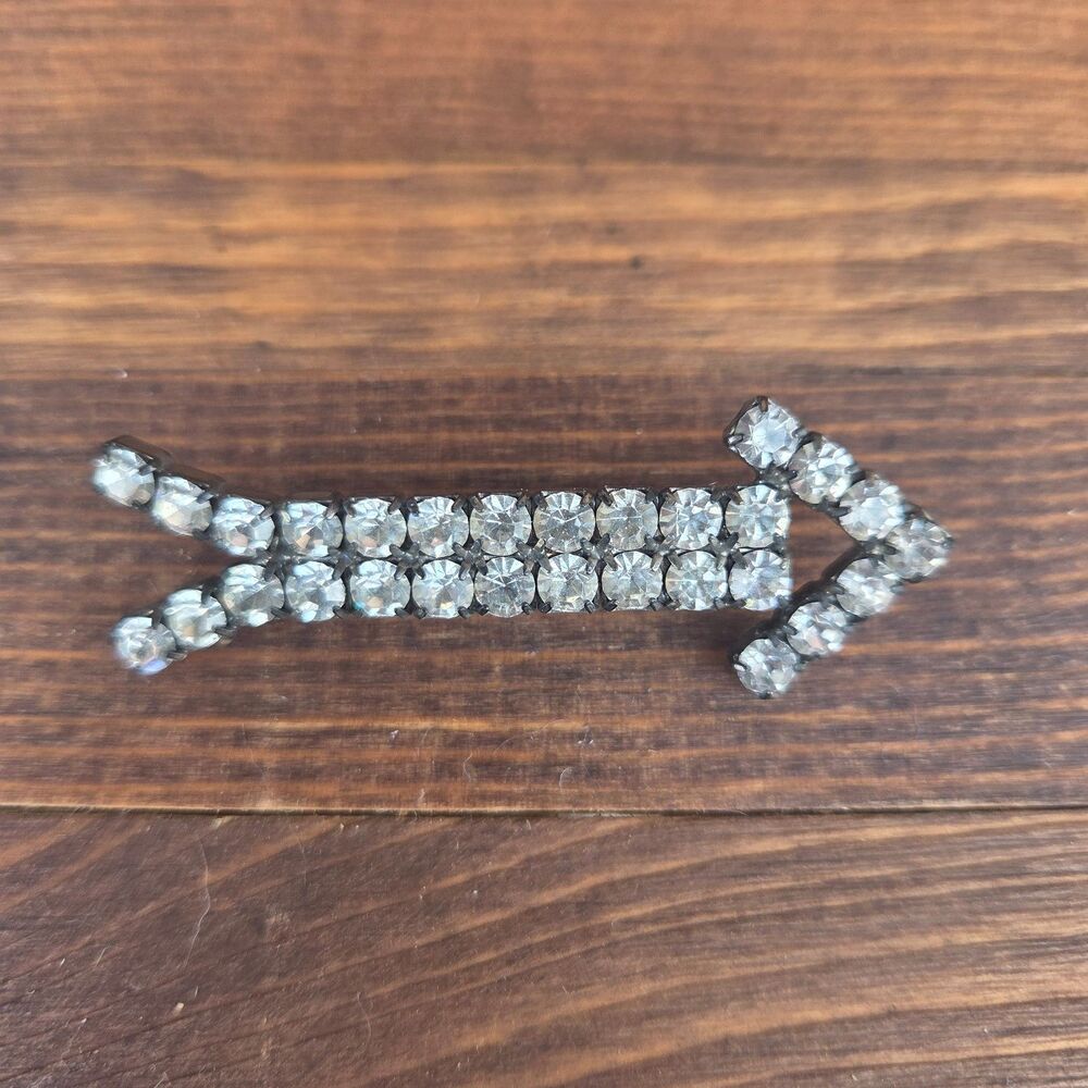 Vintage Art Deco Rhinestone Arrow Brooch 2.25" Clear Crystal Pin 1930s 1940s